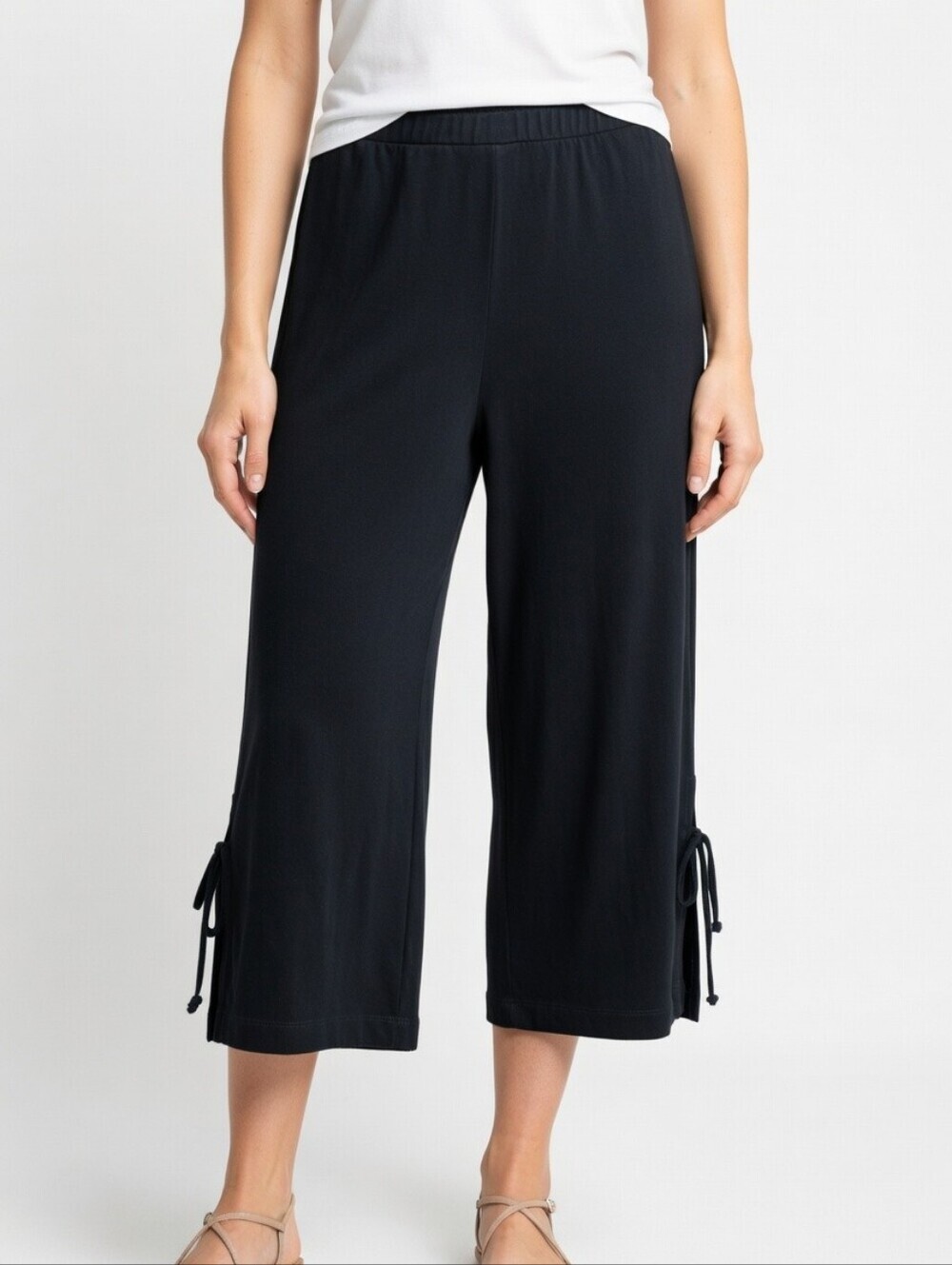 Frank Lyman Women's Black Cropped Wide Leg Tie Hem Pants Size 4
